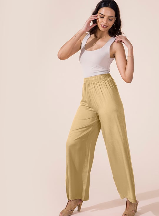 GO COLORS Solid Mid Rise Palazzos
