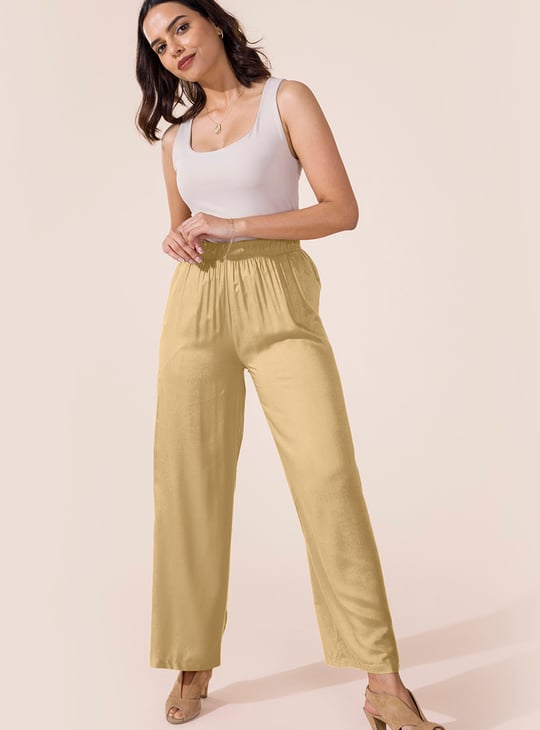 GO COLORS Solid Mid Rise Palazzos