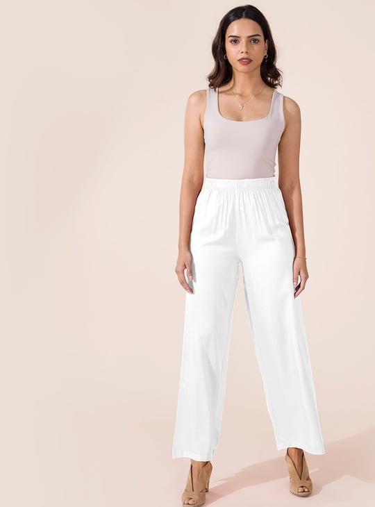 GO COLORS Solid Mid Rise Palazzos