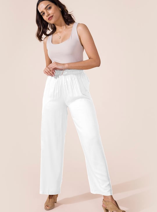GO COLORS Solid Mid Rise Palazzos