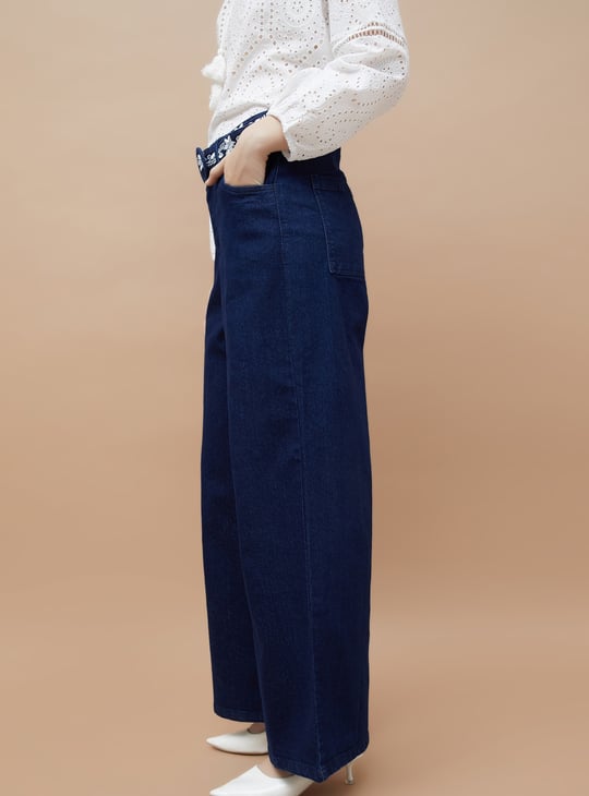 COLOUR ME Embroidered High-Rise Wide-Leg Jeans