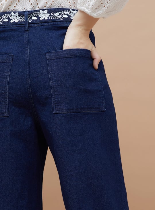 COLOUR ME Embroidered High-Rise Wide-Leg Jeans