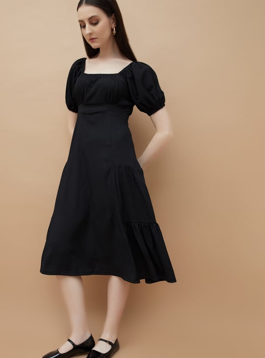 dusty pink a line dress Textured A-Line Dress – Oyela main image 1