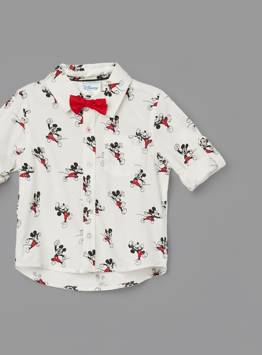 JUNIORS Boys Mickey Mouse Print Shirt with Bow