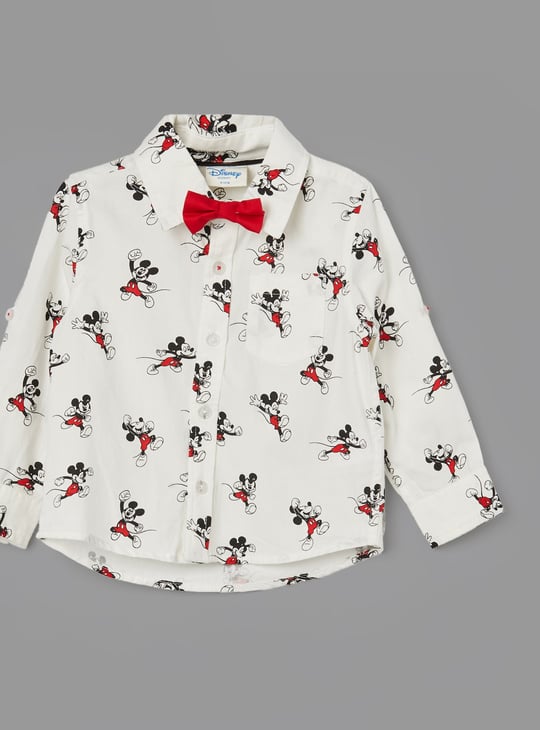 JUNIORS Boys Mickey Mouse Print Shirt with Bow