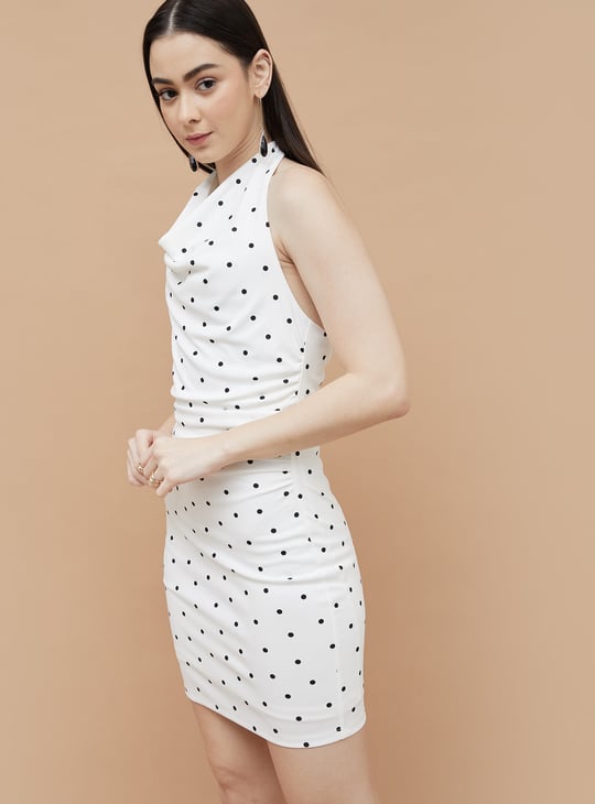 GINGER Polka Dot Print Halter Bodycon Dress
