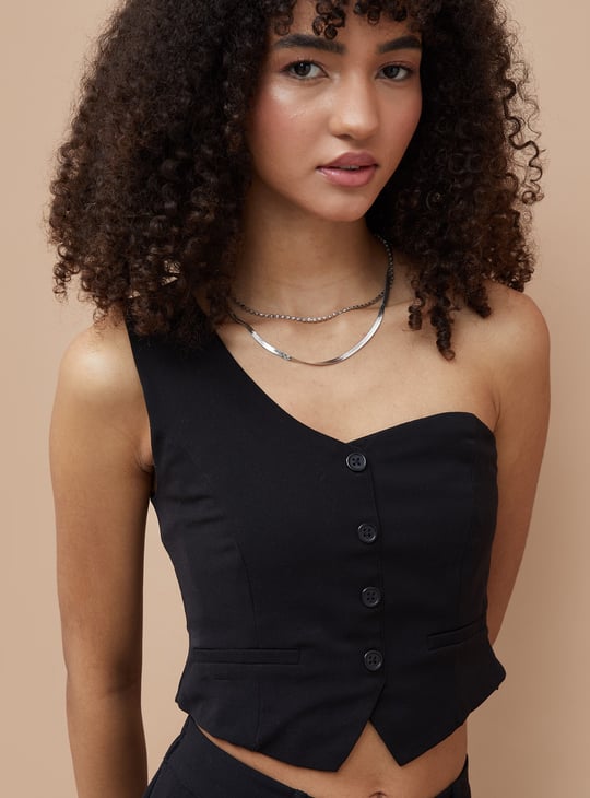 GINGER Solid One-Shoulder Crop Top