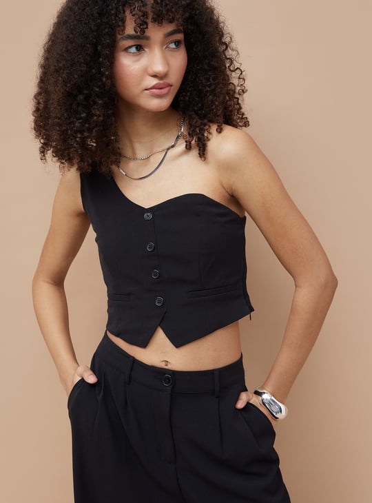 GINGER Solid One-Shoulder Crop Top