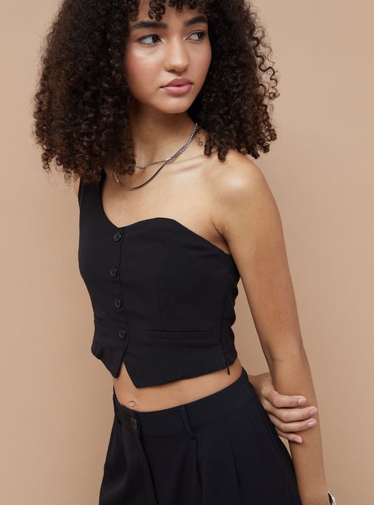 GINGER Solid One-Shoulder Crop Top
