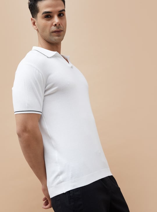 CODE Contrast Trim Johnny Collar T-shirt