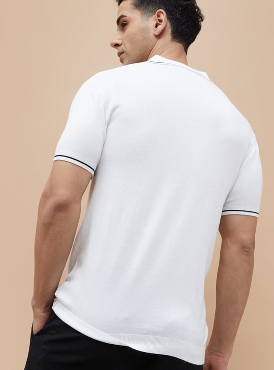 CODE Contrast Trim Johnny Collar T-shirt