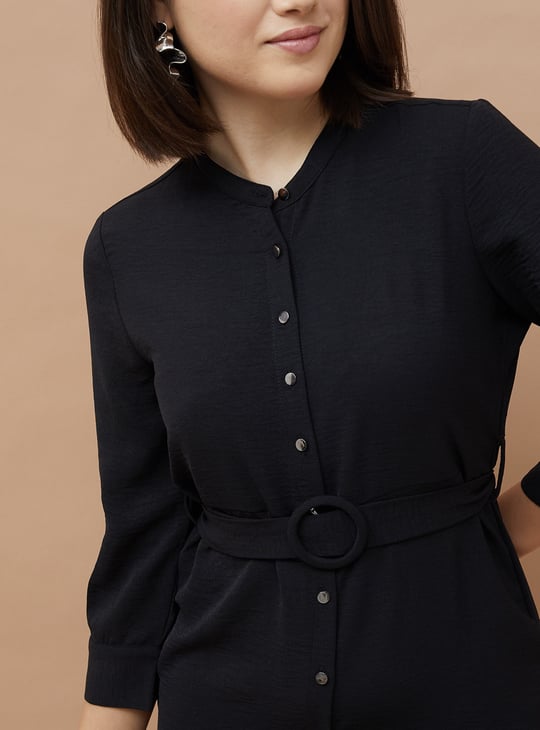 CODE CLASSIC Solid Belted Detail Shirt Dress