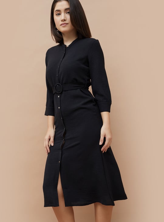 CODE CLASSIC Solid Belted Detail Shirt Dress