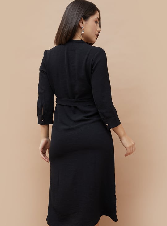 CODE CLASSIC Solid Belted Detail Shirt Dress