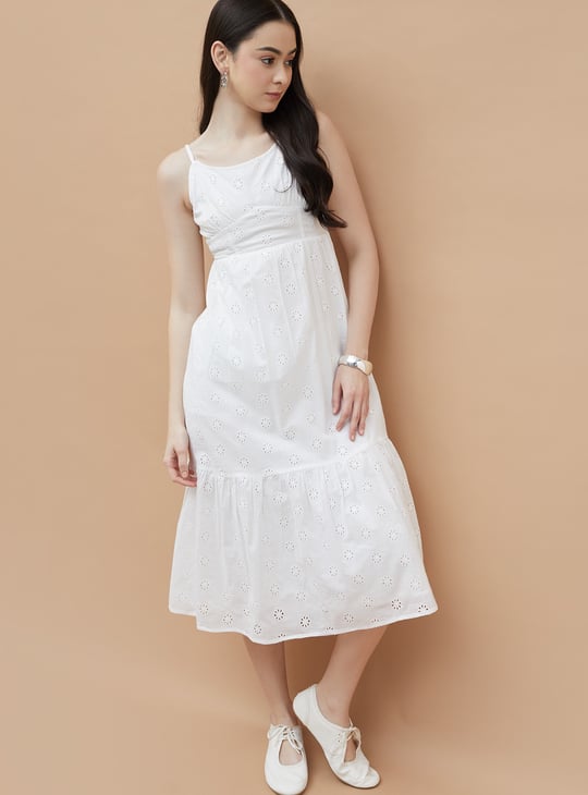 GINGER Schiffli Embroidered Tiered Midi Dress | White