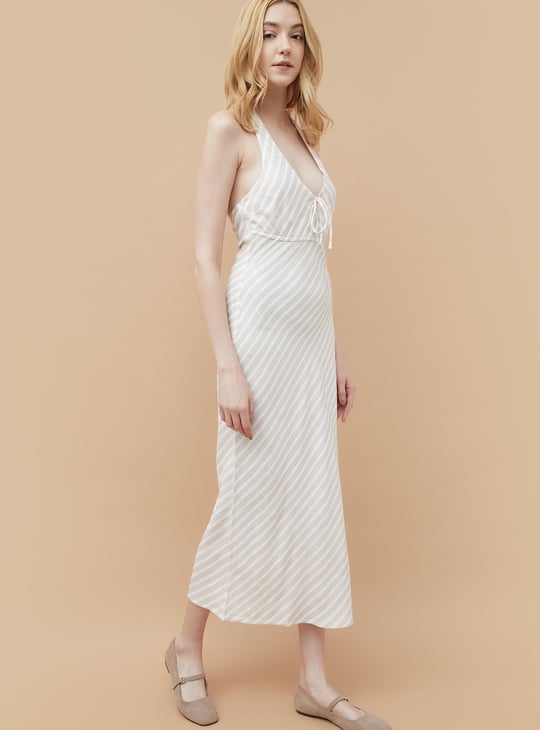 halter light pink dress Louis Féraud 1970s Striped Black Halter Neck Dress – Featherstone Vintage main image 0