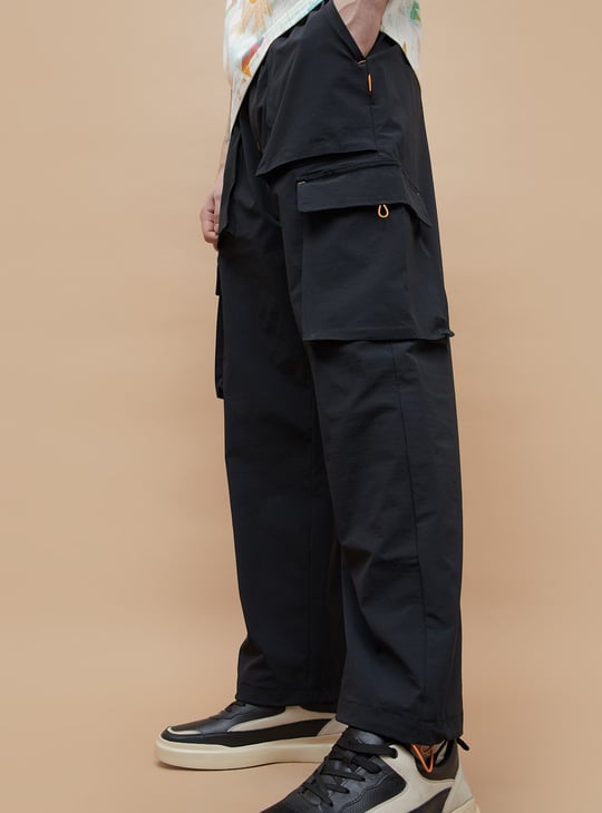 KAPPA Solid Relaxed Fit Sports Cargo Track Pants