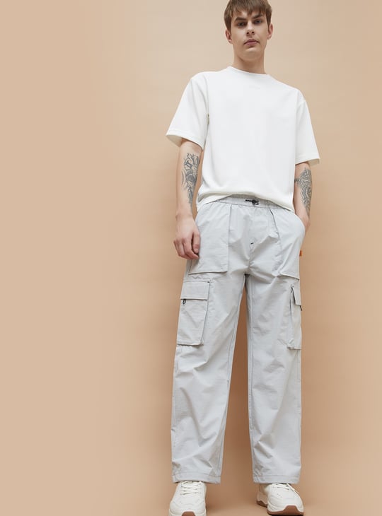 KAPPA Solid Relaxed Fit Sports Cargo Track Pants