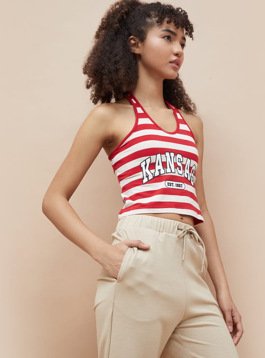 KAPPA Striped Halter Neck Crop T-shirt
