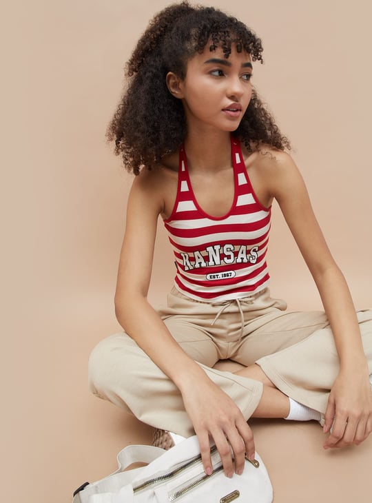 KAPPA Striped Halter Neck Crop T-shirt