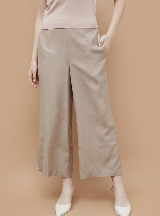 CODE Solid Wide Leg Cropped Trousers