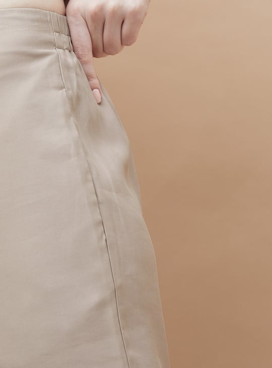 CODE Solid Wide Leg Cropped Trousers