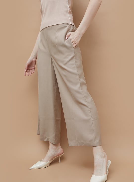 CODE Solid Wide Leg Cropped Trousers