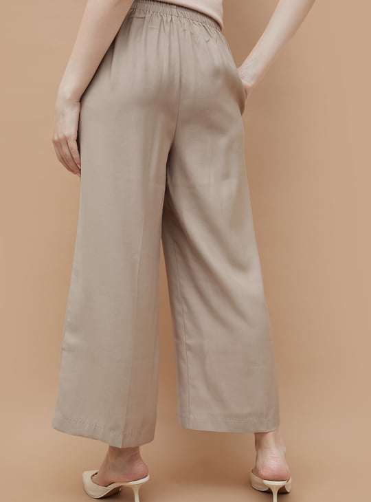 CODE Solid Wide Leg Cropped Trousers
