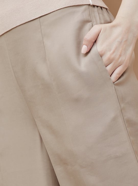 CODE Solid Wide Leg Cropped Trousers
