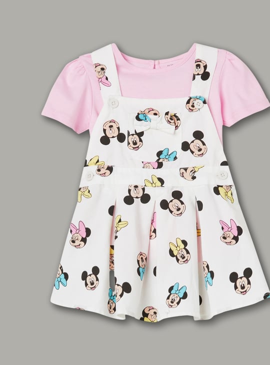 JUNIORS Girls Mickey Mouse Printed Pinafore Dress with T-shirt