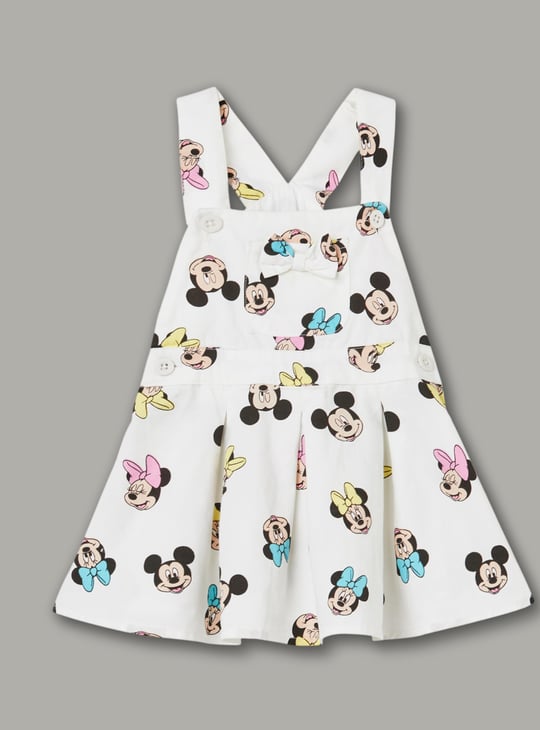 JUNIORS Girls Mickey Mouse Printed Pinafore Dress with T-shirt