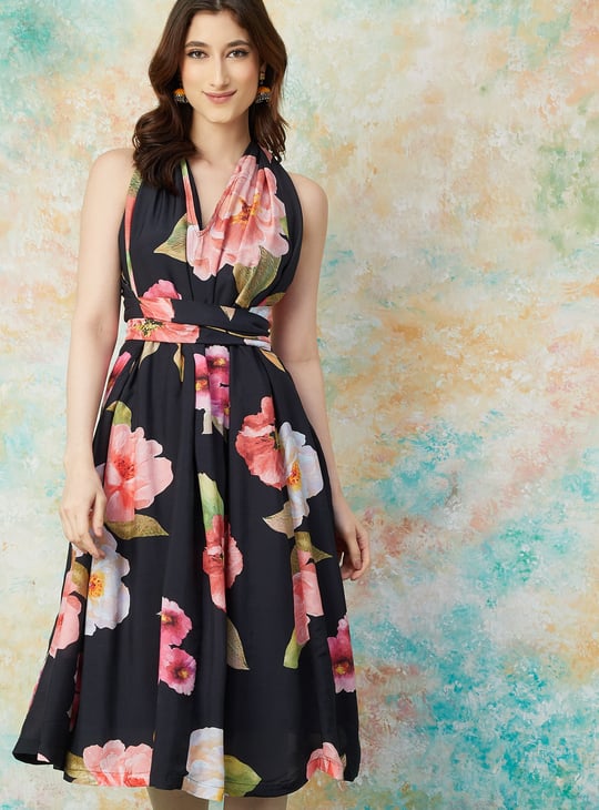MELANGE Floral Print A-line Dress