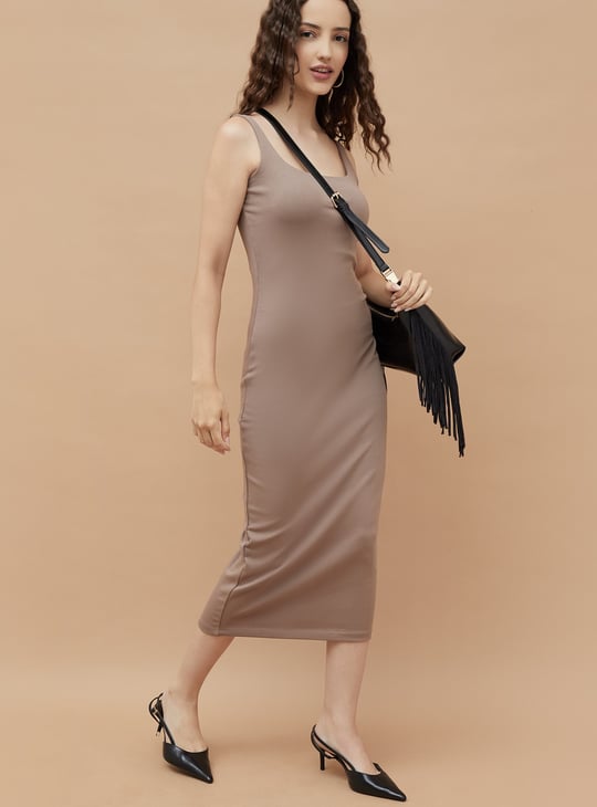 GINGER Solid Bodycon Dress | Brown