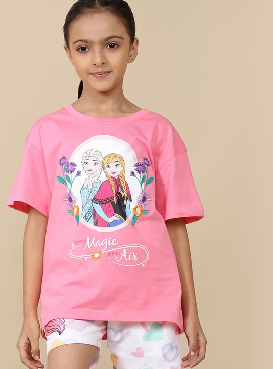 KIDSVILLE Girls Elsa & Anna Printed Oversized T-shirt