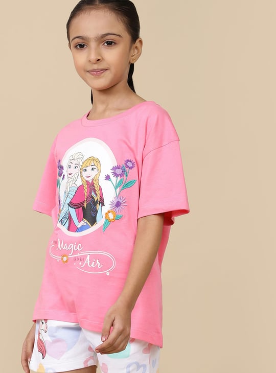 KIDSVILLE Girls Elsa & Anna Printed Oversized T-shirt