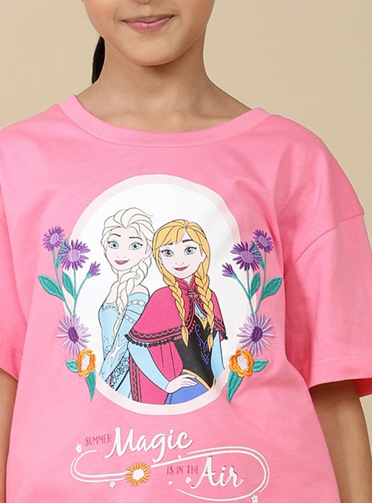 KIDSVILLE Girls Elsa & Anna Printed Oversized T-shirt