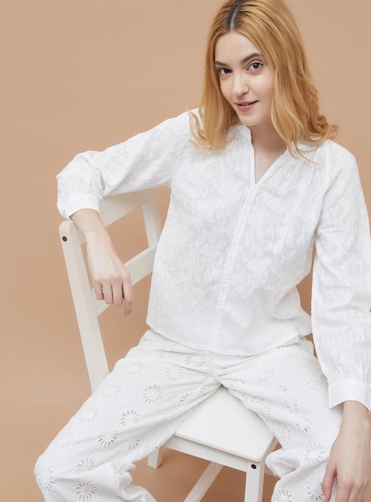 FAME FOREVER Jacquard Band Collar Top