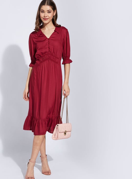 LATIN QUARTERS Solid Midi Dress