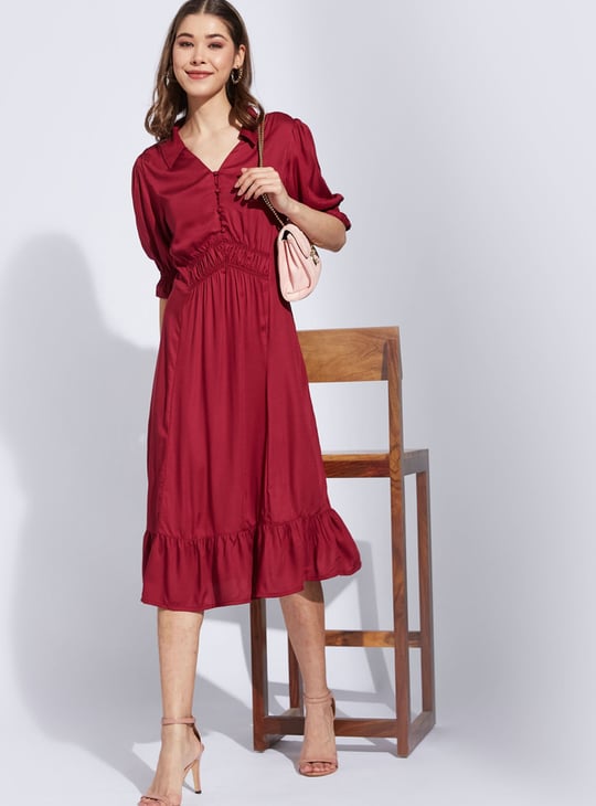 LATIN QUARTERS Solid Midi Dress