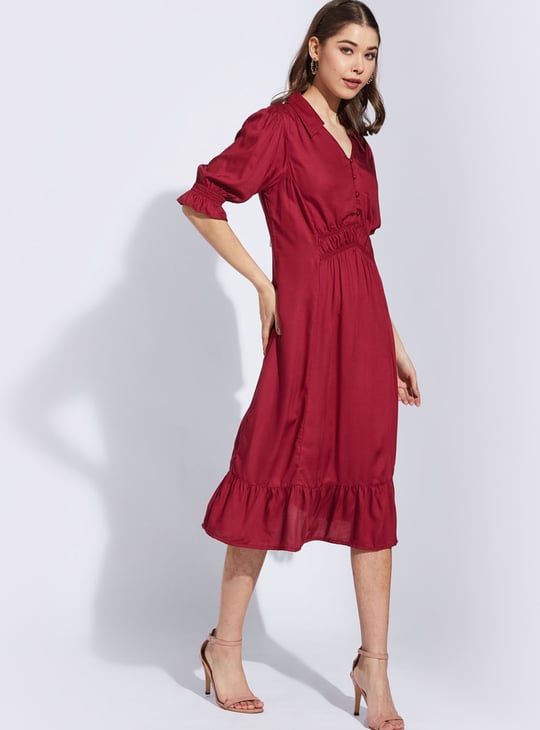LATIN QUARTERS Solid Midi Dress