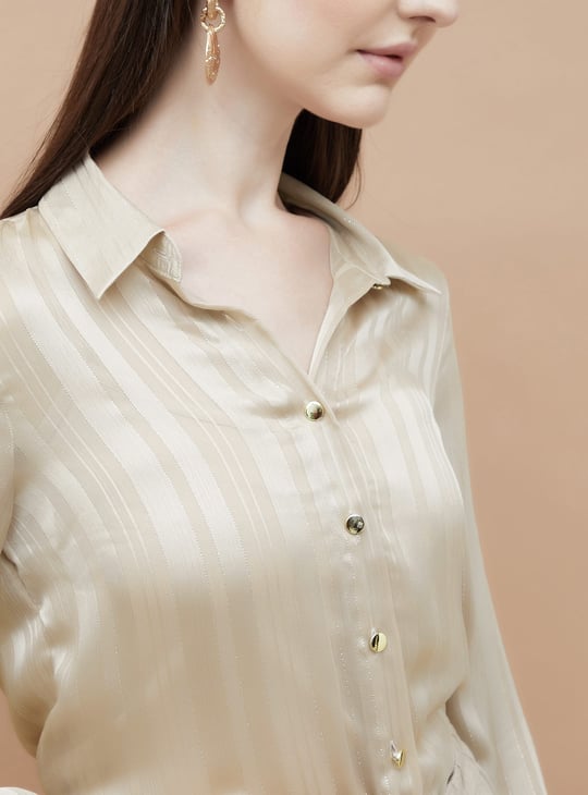 CODE Metallic Striped Shirt with Camisole