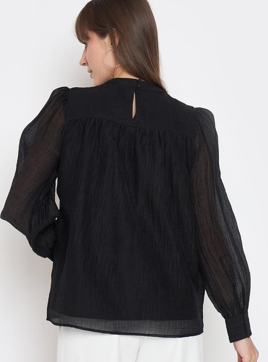 MADAME Lace-Detailed Bishop Sleeve Top