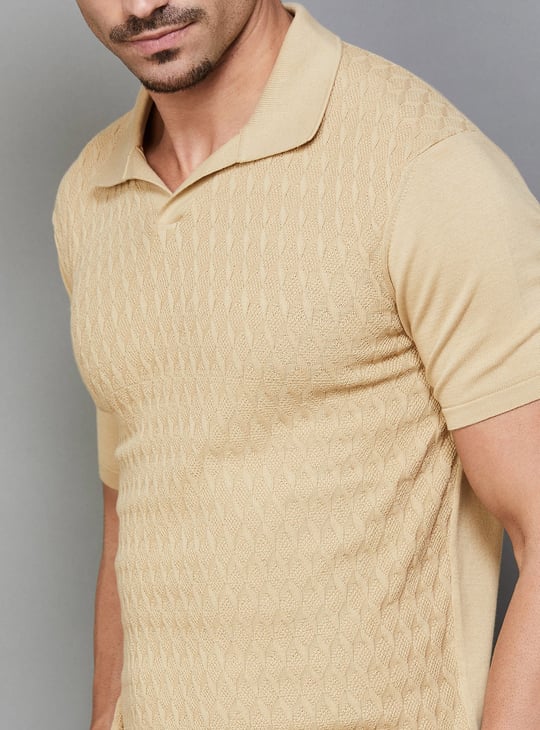FAHRENHEIT Patterned Knit Johnny Collar T-shirt