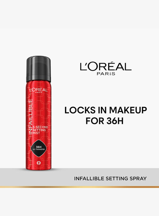 L'OREAL PARIS Infallible 3-Second Setting Spray, 36Hr Long Lasting Makeup - 75ml
