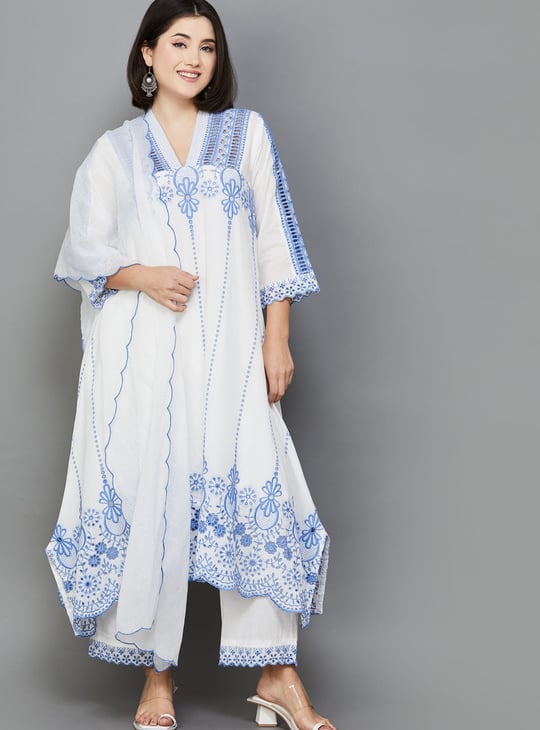 BIBA Embroidered A-line Kurta Set