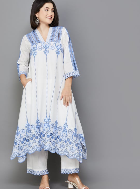 BIBA Embroidered A-line Kurta Set