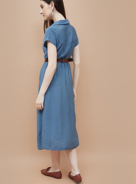 CODE Solid Shirt Dress | Blue