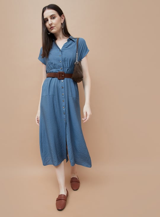 CODE Solid Shirt Dress
