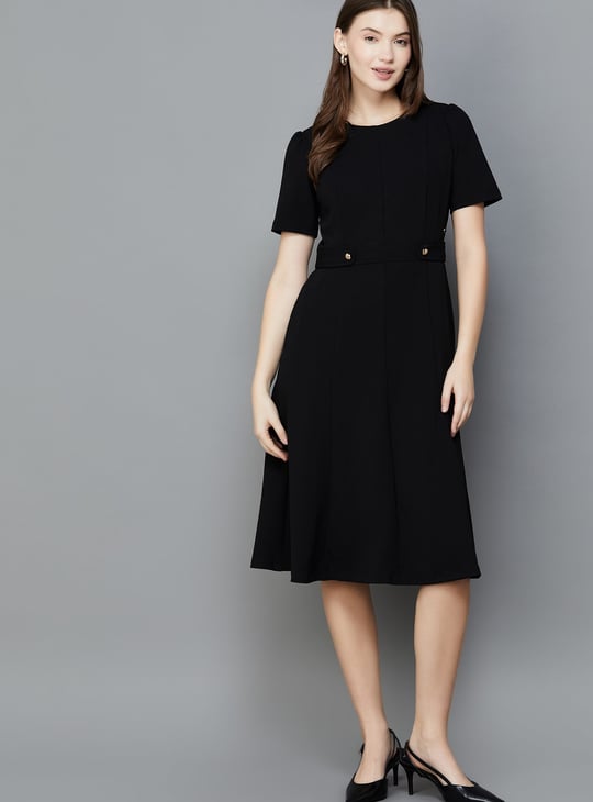 VAN HEUSEN Solid A-line Dress | Black