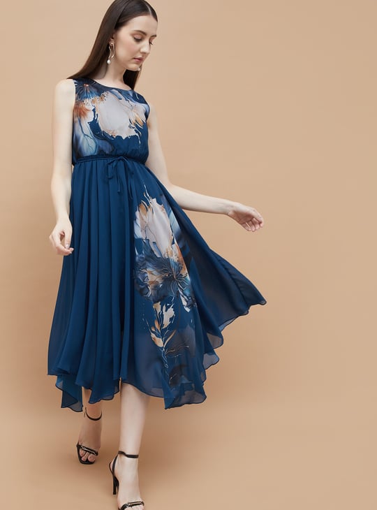 CODE Floral Print Asymmetric Hem Dress